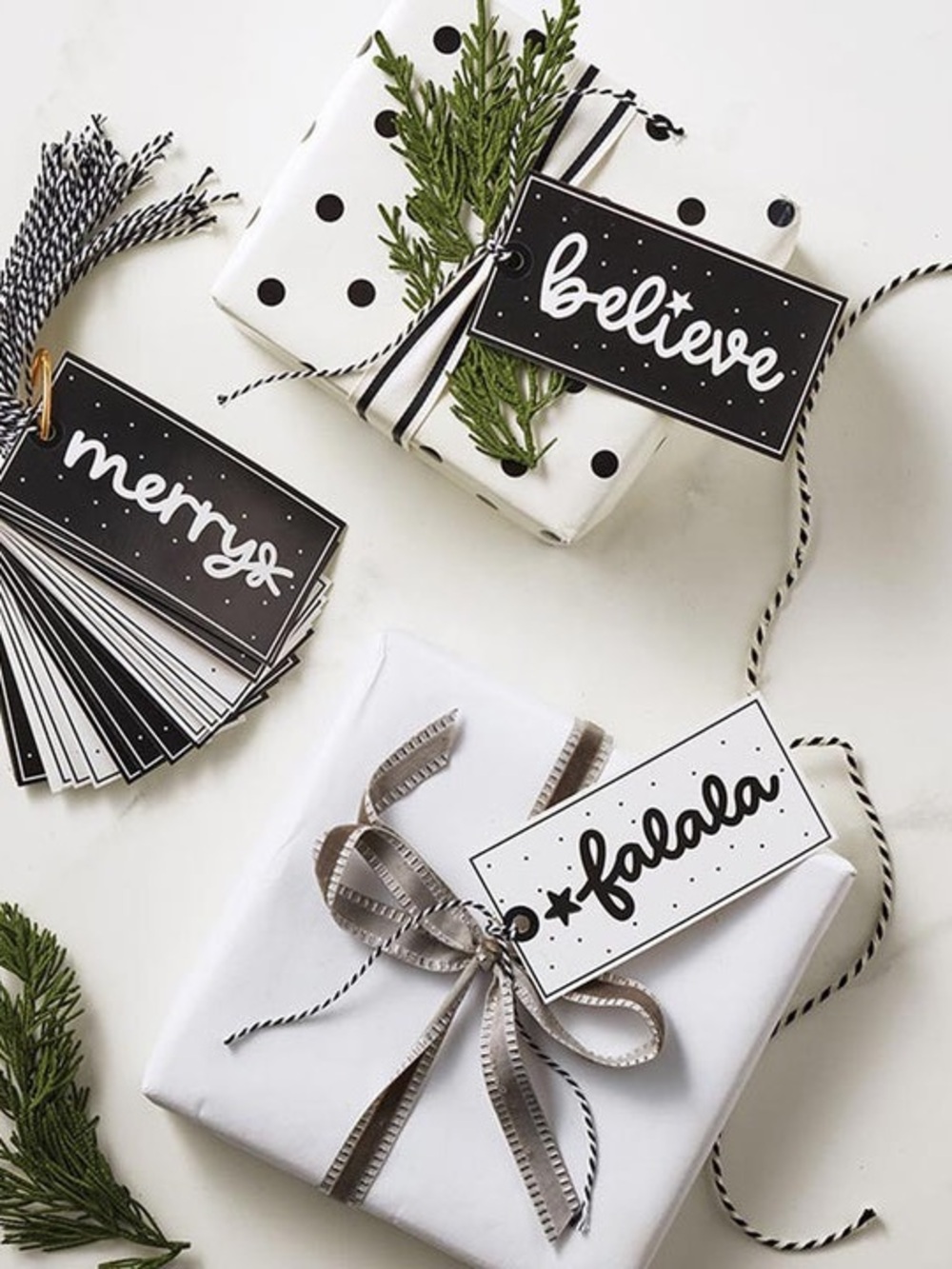 Black & White Holiday Gift Tags Pack - Believe/Falala/Merry